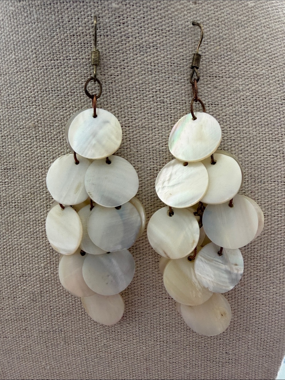 Vintage Mother of Pearl Waterfall earrings with Brass French Ear Wire.
